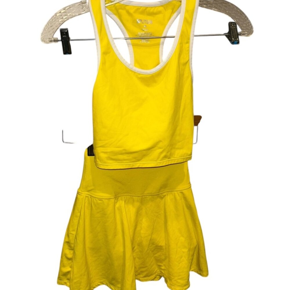 Split59 bright yellow tank top skirt tennis workout outfit XS